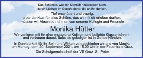 Traueranzeigen Von Monika H Tter Trauer Kleinezeitung At