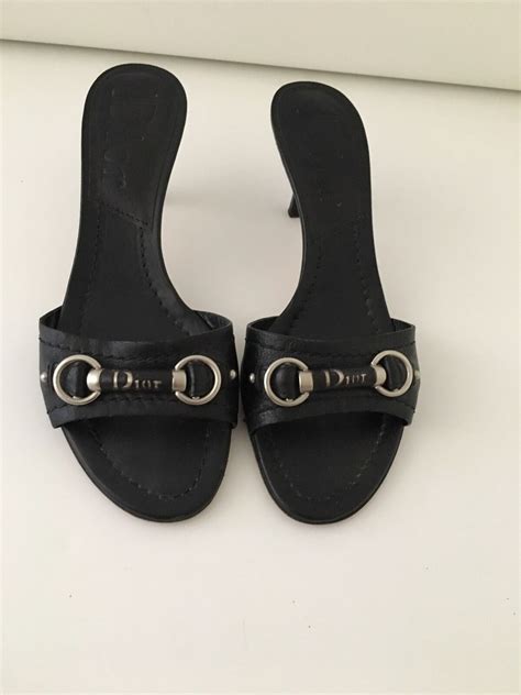 Christian Dior Black Leather Slides Mules Sandals Eur Gem