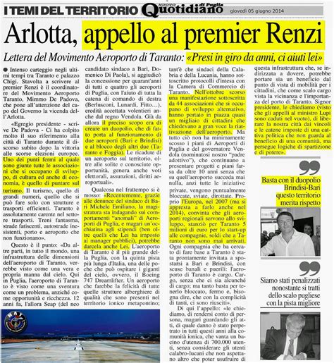 Movimento Aeroporto Taranto Appello Al Premier Matteo Renzi