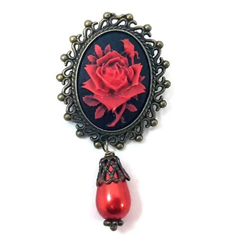 Red Rose Brooch Lapel Pin Flower Cameo Brooch Gothic Etsy