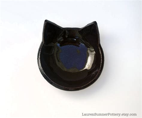 Black Cat Bowl Ceramic Pottery Handmade Cat Food Bowl