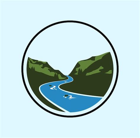 Premium Vector River Mountain Landscape Logo Design Illustration