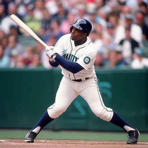 Ken Griffey Jr Swings A Baseball Bat Rmidjourney