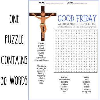 Good Friday Word Search Puzzle Worksheets Activities Tpt