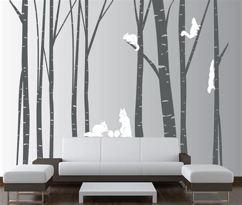 Birch Tree Forest Set Vinyl Wall Decal Nursert Art Squirrels