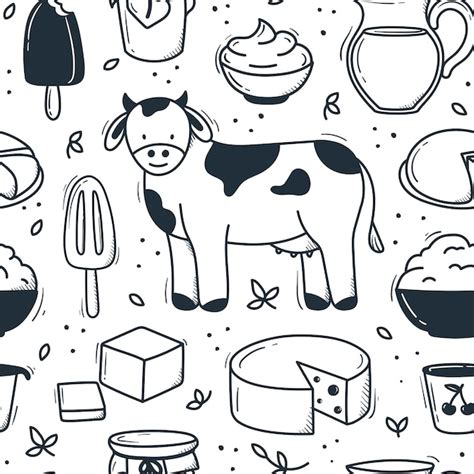 Premium Vector Pattern Doodle Dairy Products Background