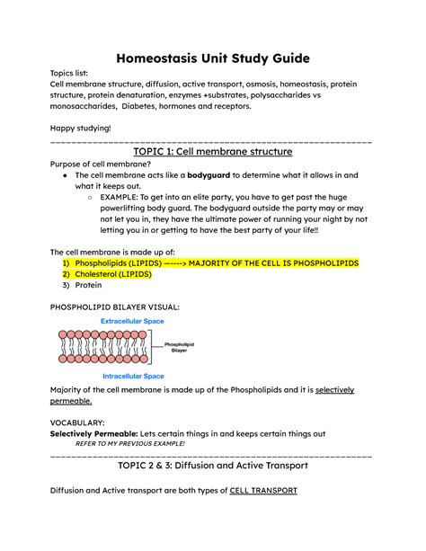 Homeostasis Unit Exam Study Guide BIOLOGY Homeostasis Unit Study