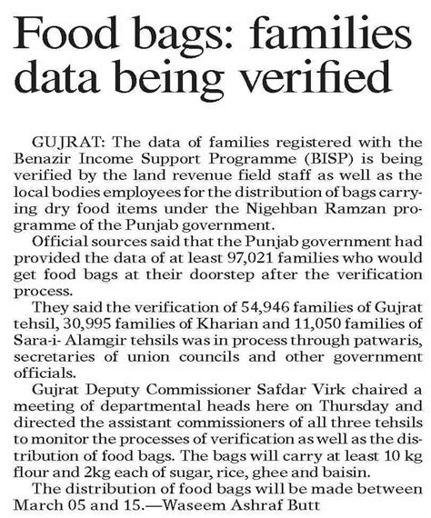 Dawn EPaper Mar 01 2024 Food Bags Families Data Being Verified