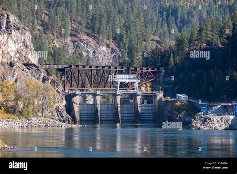 Box Canyon Dam And Railroad Bride Pend Oreille River Washington Stock