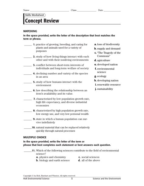 Skills Worksheet Concept Review Answer Key Holt Earth Science