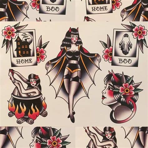 Halloween Pin Up Tattoo Flash