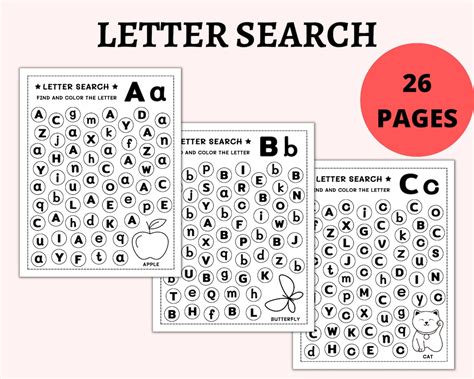 Alphabet Letter Search Worksheet Letter Recognition Preschool Kindergarten Learning The