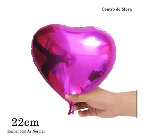 Kit 10 Balão Metalizado Coração 22cm Rose Dourado E Prata Cor Pink