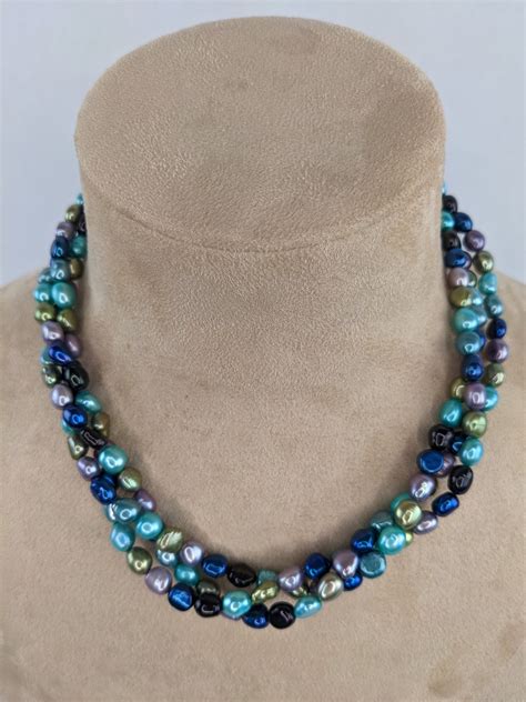 HONORA Fresh Water Pearl Blue Turquoise Three Strand Necklace Etsy