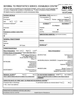 Fillable Online Smart Scot Nhs Referral To Prosthetics Service