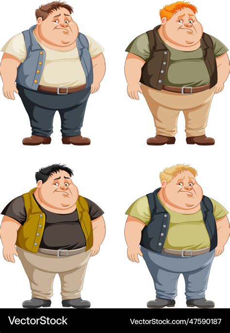 Set Of Upset Fat Male Cartoon Character Royalty Free Vector