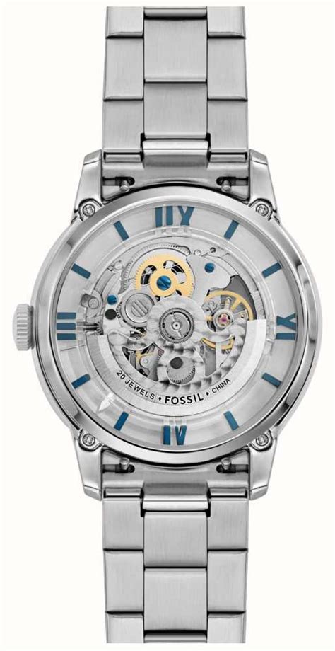 Fossil Men S Townsman Automatic Mm Blue Skeleton Dial Stainless