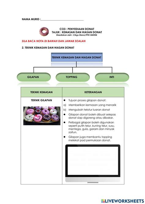 Penyediaan Donat Exercise For Ppki Live Worksheets