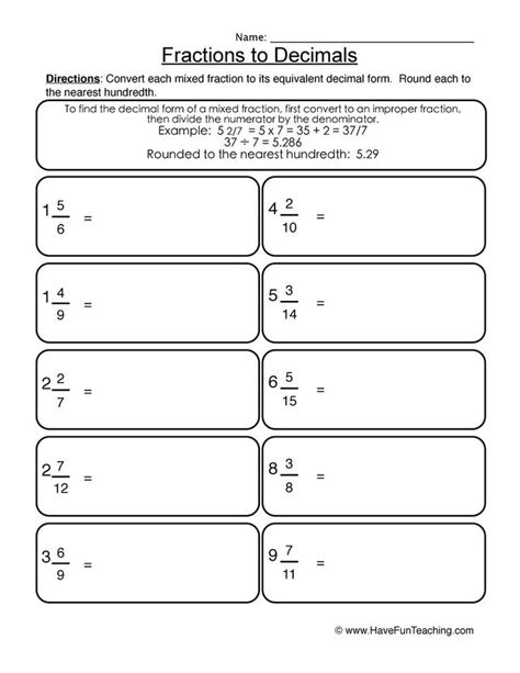 Converting Decimals To Mixed Numbers Worksheet 2022