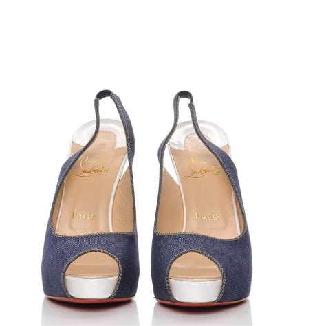 Christian Louboutin Denim Private Number Slingback Pumps Blue