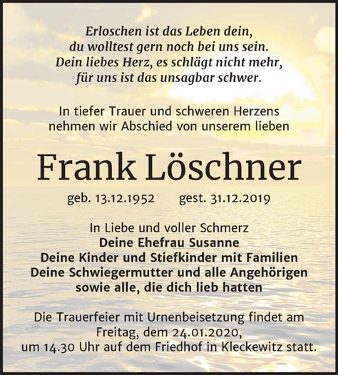 Traueranzeigen von Frank Löschner abschied nehmen de