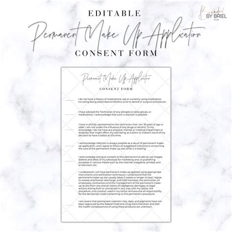 Editable Simple Permanent Makeup Consent Form Etsy