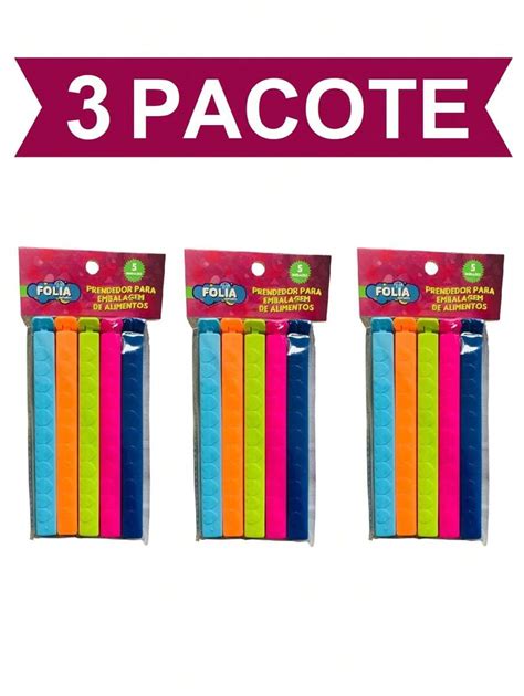 Kit 3 Pacote Prendedor Fecho Embalagens Comida Saco Lacre 5Pcs Grande