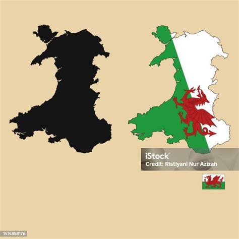 Vector Of Wales Country Outline Map With Flag Set Isolated On Plain ...