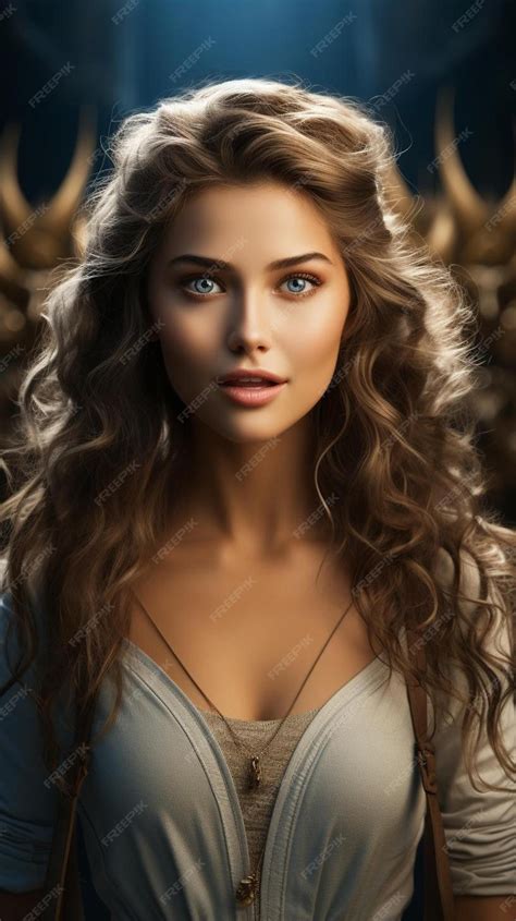 Premium Ai Image A Woman With Long Hair And A Blue Eyes Looks Into