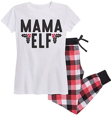 A White Shirt And Plaid Pants With The Words Mama Elf On It