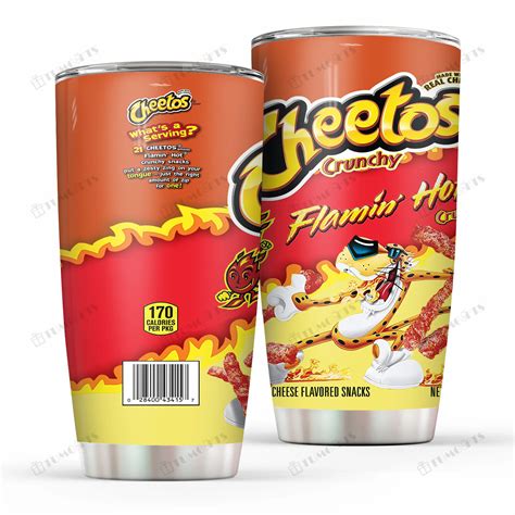 Cheetos Crunchy Flamin Hot Crunchy Snacks Label Stainless Steel Tumbler