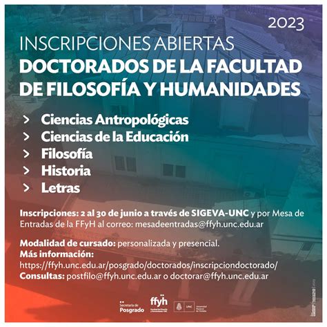 Inscripciones Abiertas Doctorados de la Facultad de Filosofía y