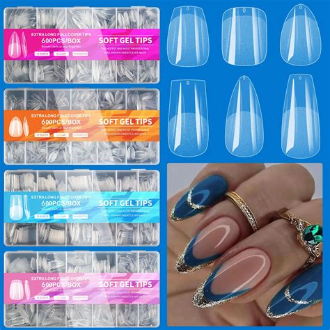 600pcs Full Cover Press On Nail Tips Stiletto Almond Square Coffin