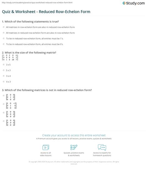 Quiz & Worksheet - Reduced Row-Echelon Form | Study.com