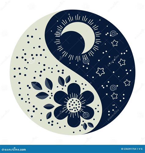 Clip Art Yin Yang Symbol Day And Night Flowers And The Moon