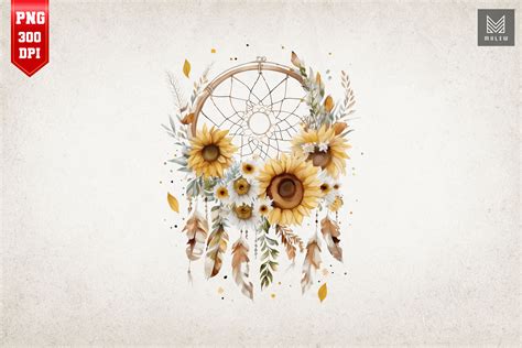 Sunflower Dreamcatcher Watercolor By Mulew Art Thehungryjpeg