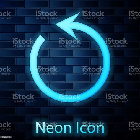 Glowing Neon Refresh Icon Isolated On Brick Wall Background Reload