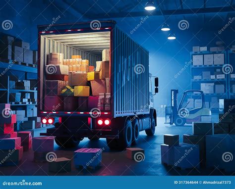 Logistics Delivery At The Warehouse Using A Truck Stock Illustration