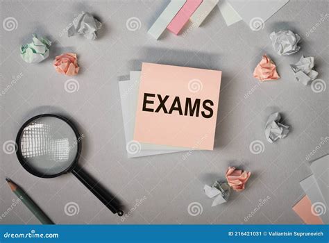 Word Exam On Colorful Papers Top View Stock Image Image Of Word