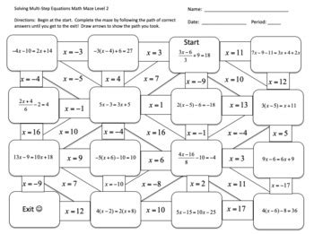 Free Solving Multi Step Equations Differentiated Math Mazes By