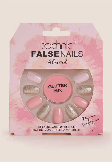 Womens Technic Glitter Mix Almond False Nails Peacocks