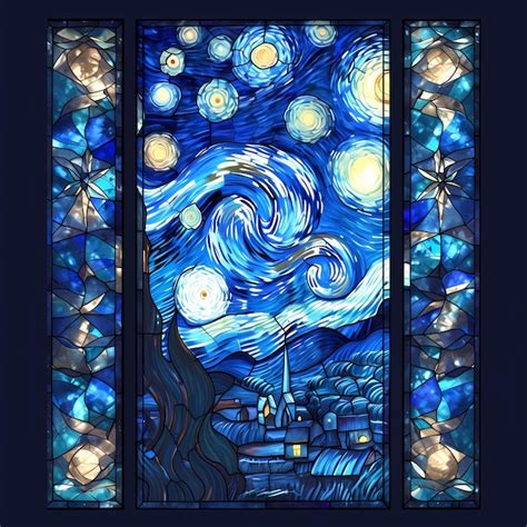 Van Goghs Starry Night Stained Glass Window Premium Ai Generated Image