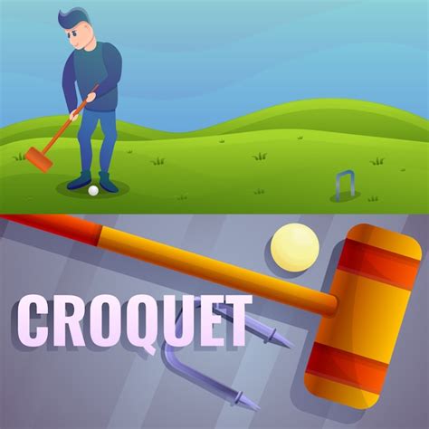 Premium Vector | Croquet illustration set. cartoon illustration of croquet