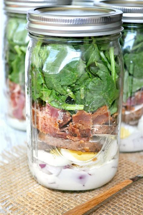 Spinach And Bacon Mason Jar Salads The Seasoned Mom Mason Jar Salad Salad In A Jar Mason