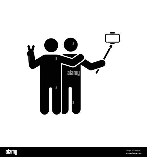 Two Characters Taking A Selfie Together Icon Vector Friends Taking