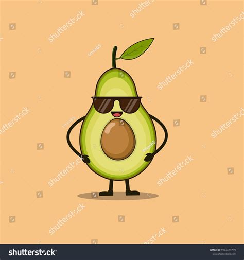 Cute Avocado With Black Glasses Cartoon Royalty Free Stock Vector 1973479709