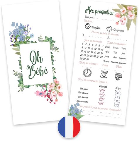 Carte Pronostic Baby Shower En Francais Kit Cartes Jeu De