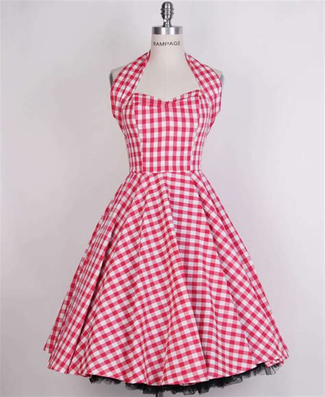 50s Pin Up Audrey Hepburn Style Classic Retro Big Red White Plaid Check