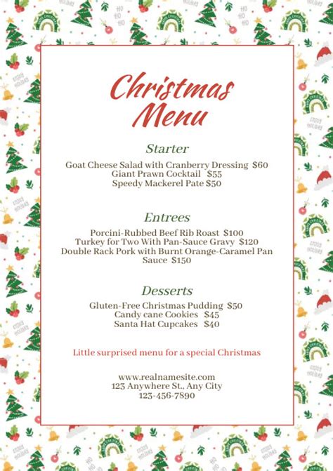 Christmas Menu A4 Template Postermywall