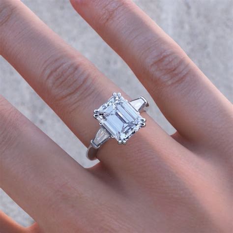 Emerald Cut And Tapered Moissanite Baguettes Three Stone Engagement